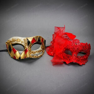 Venetian Harlequin Red Lace Masquerade Halloween Party mask